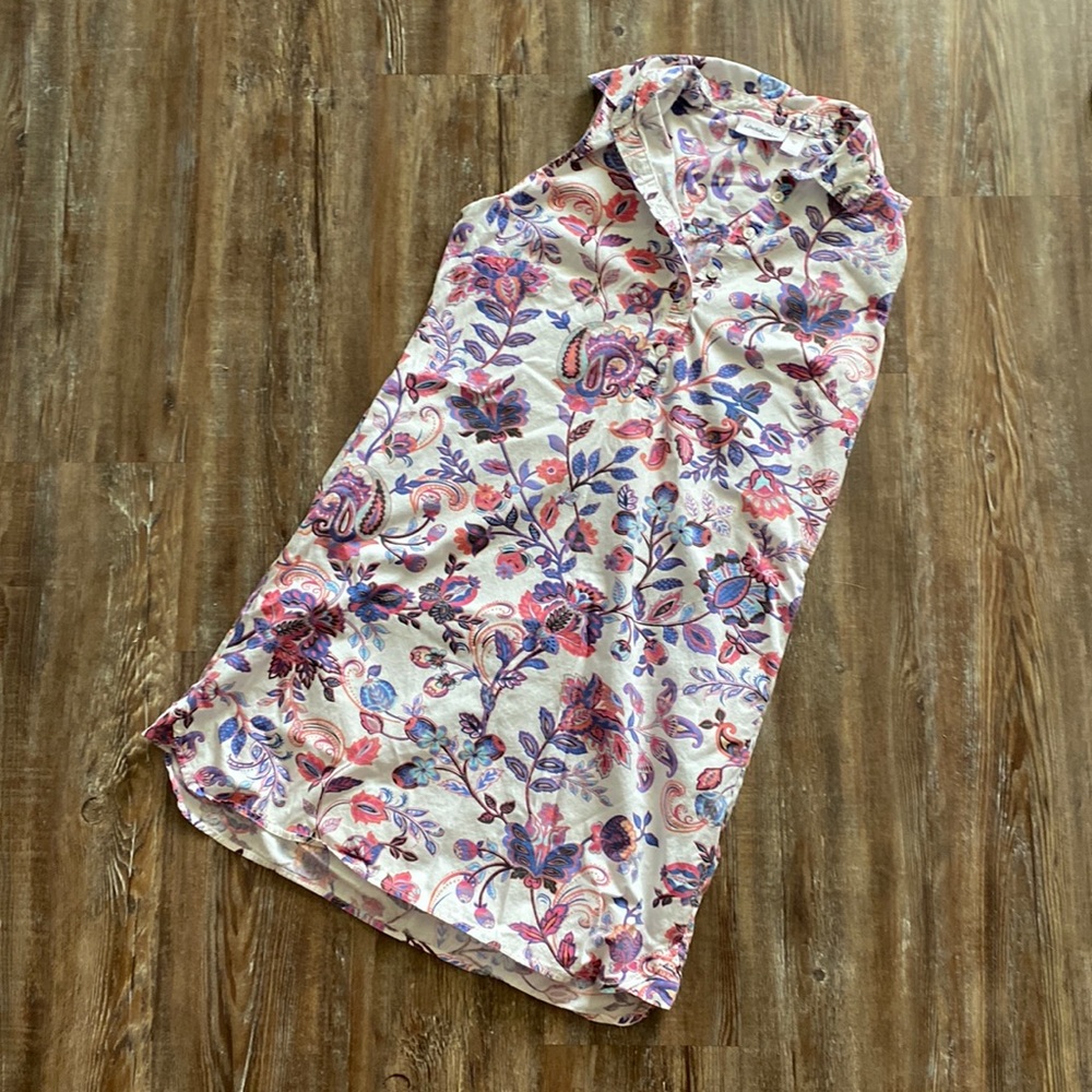 I.B. Diffusion Sleeveless White Multicolor Collared Paisley Floral Dress